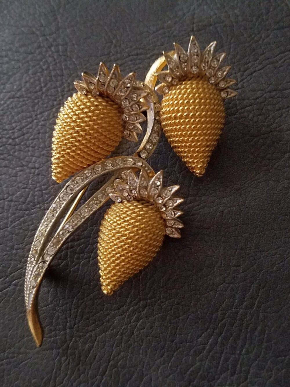 Vintage Coro Rhinestone Goldtone Berries Brooch